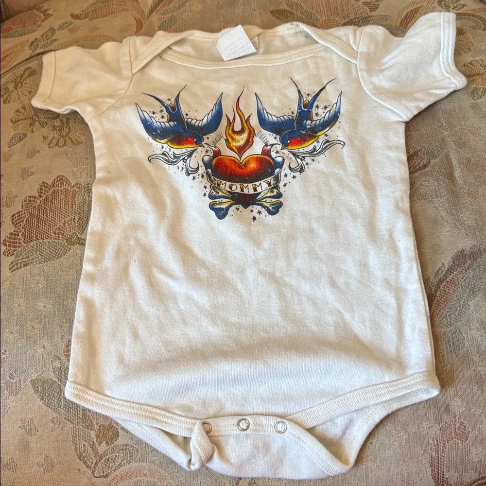 Tattoo Style Baby Onesie with Heart and Swallows from ready set go 18 months
